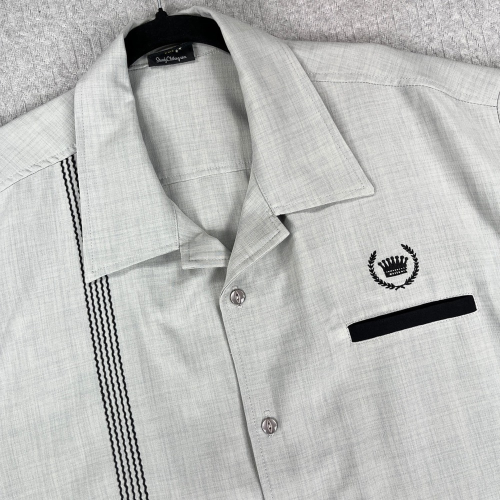 Steady Clothing rockabilly Button Up Men XL Gray Bowling Shirt Crown Logo